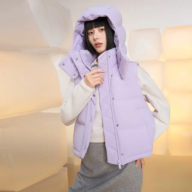 美力城 新款轻暖休闲外搭连帽保暖轻薄三防无袖羽绒服 女款
