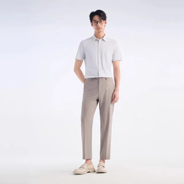 九牧王男裤专家 易打理系列 休闲简约舒适百搭短袖衬衫 男款 灰绿