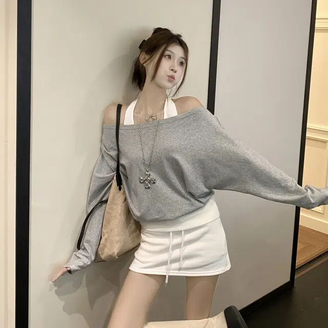 涂诗菲 韩版潮流时尚简约纯色舒适设计显瘦百搭慵懒风松弛感假两件长袖针织衫 女款
