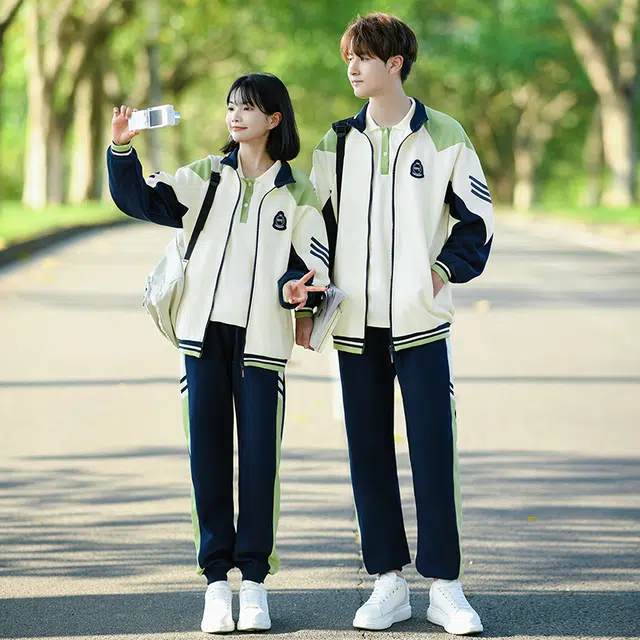 涂诗菲 学院风撞色拼接通勤简约青春气质休闲长袖外套学生班服运动会情侣套装