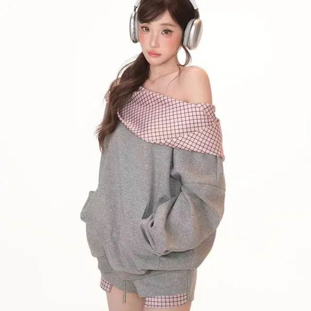 涂诗菲 韩版高级气质时尚小众设计感慵懒风格子撞色两件套休闲套装 女款