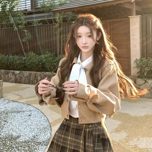 涂诗菲 韩版学院风复古慵懒风气质百搭收腰显瘦简约休闲通勤约会时尚设计感裙装套装 女款