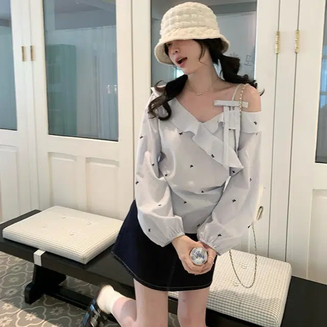 涂诗菲 条纹修身适中高腰长袖裙装套装 女款