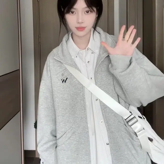 涂诗菲 韩版百搭纯色简约气质设计感通勤舒适慵懒风高腰显瘦时尚休闲外套卫衣 男女同款