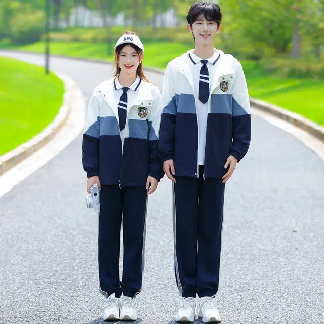 涂诗菲 学院风撞色通勤青春气质休闲长袖外套学生班服运动会情侣套装