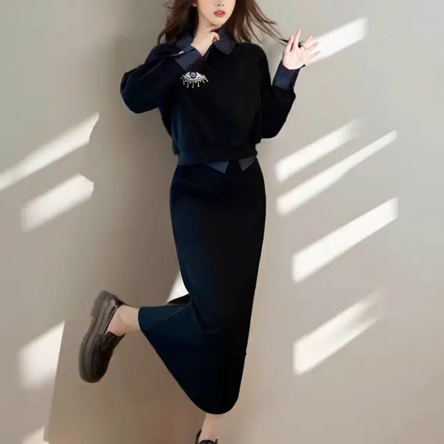 涂诗菲 高级感时尚假两件上衣气质舒适半身裙裙装套装 女款