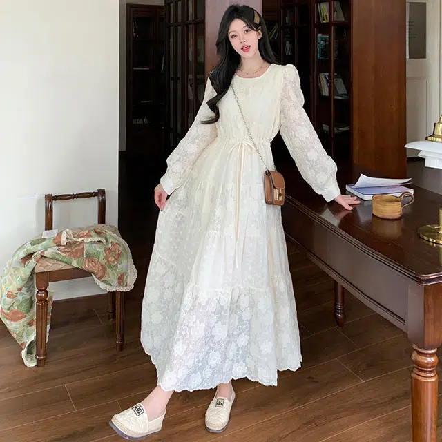 涂诗菲 法式设计感提花马甲长袖气质高腰连衣裙裙装套装 女款