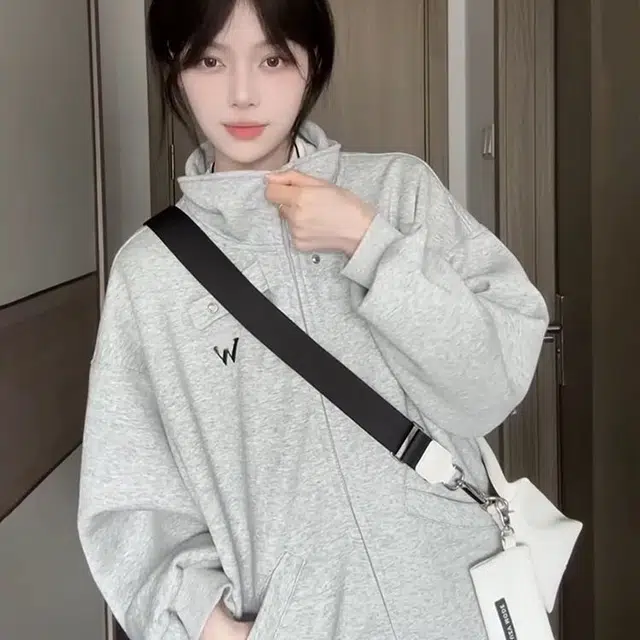 涂诗菲 韩版百搭纯色简约气质设计感通勤舒适慵懒风高腰显瘦时尚休闲外套卫衣 男女同款