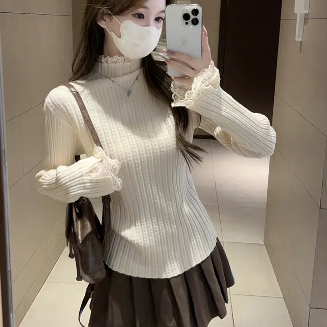 涂诗菲 韩版潮流时尚简约纯色舒适显瘦百搭慵懒风松弛设计感长袖针织衫 女款