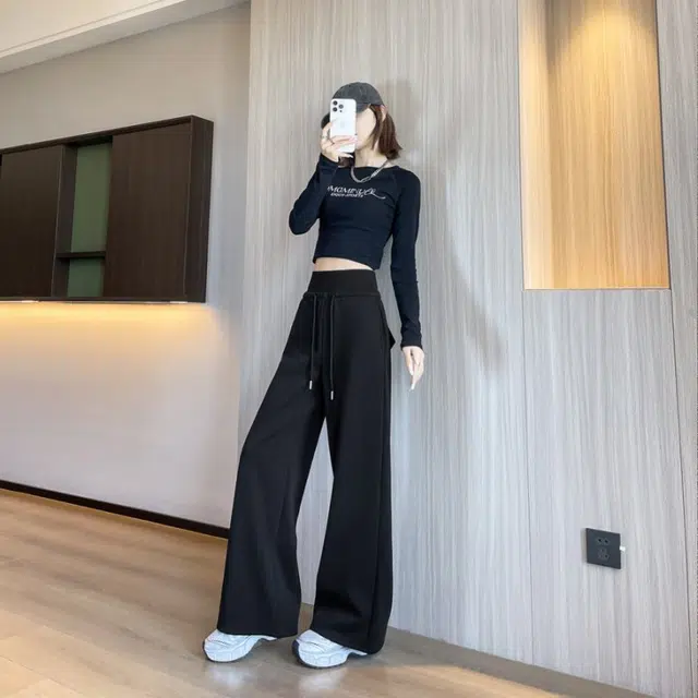 涂诗菲 韩版时尚潮流纯色简约气质慵懒风软糯百搭舒适通勤显瘦遮肉卫裤休闲裤 男女同款