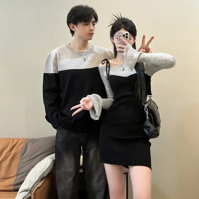 涂诗菲 简约百搭舒适长袖优雅时尚通勤男女情侣套装