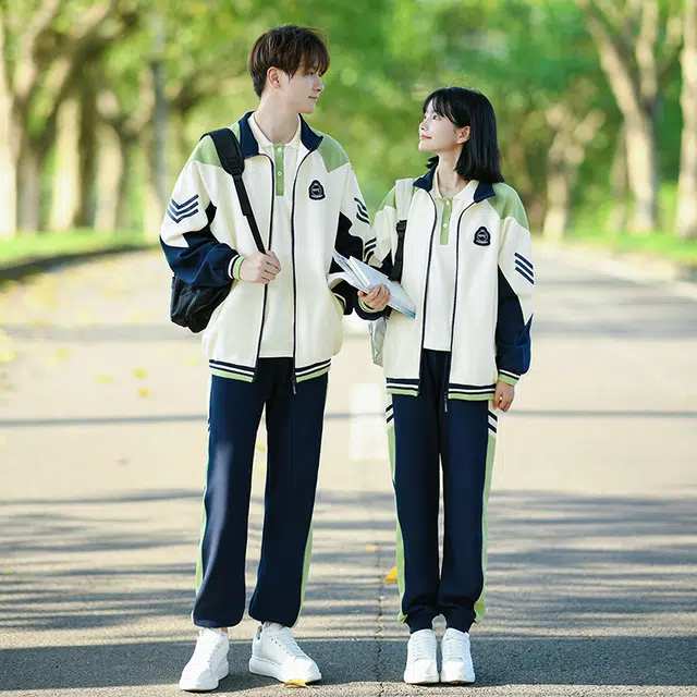 涂诗菲 学院风撞色拼接通勤简约青春气质休闲长袖外套学生班服运动会情侣套装