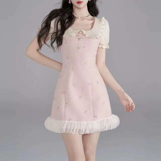 涂诗菲 合身适中娃娃领无袖连衣裙 女款 粉色