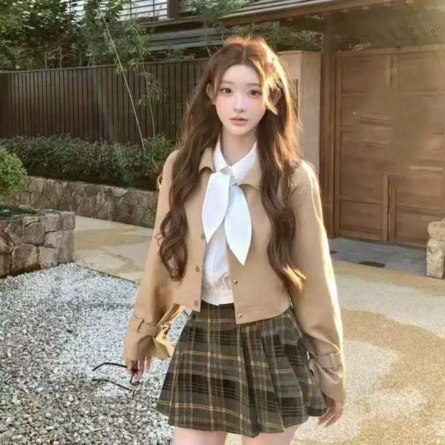 涂诗菲 韩版学院风复古慵懒风气质百搭收腰显瘦简约休闲通勤约会时尚设计感裙装套装 女款