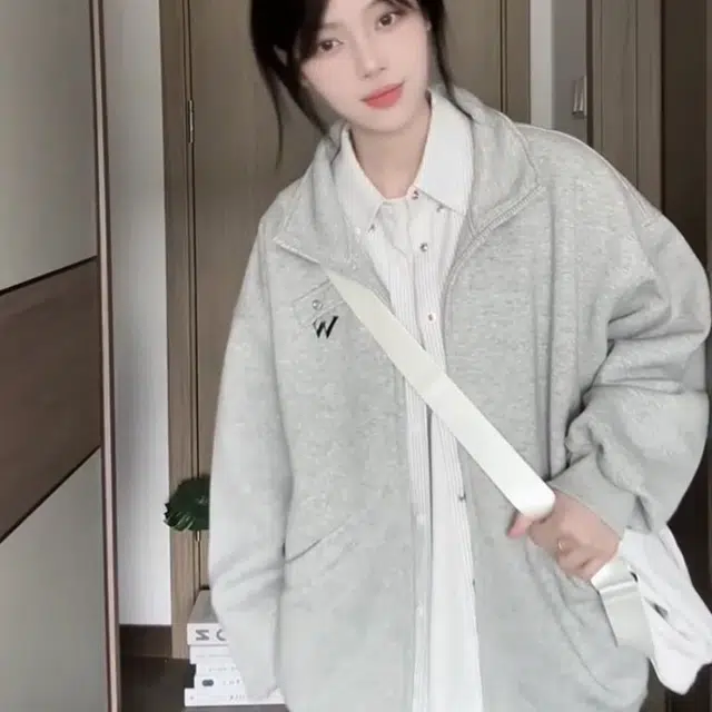 涂诗菲 韩版百搭纯色简约气质设计感通勤舒适慵懒风高腰显瘦时尚休闲外套卫衣 男女同款