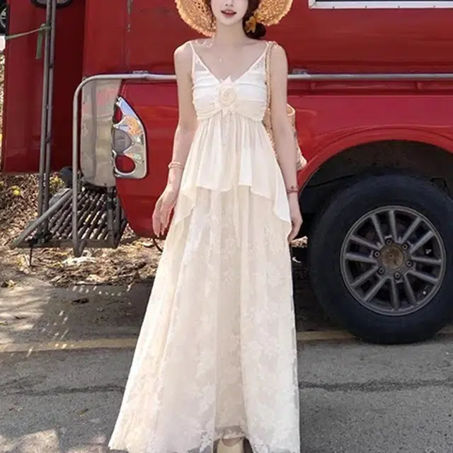 涂诗菲 法式氛围感吊带上衣蕾丝拼接半身裙裙装套装 女款 杏色