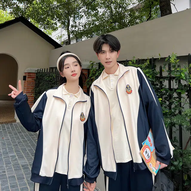 涂诗菲 学院风款撞色拼接气质休闲简约显长袖瘦外套学生班服运动会情侣套装