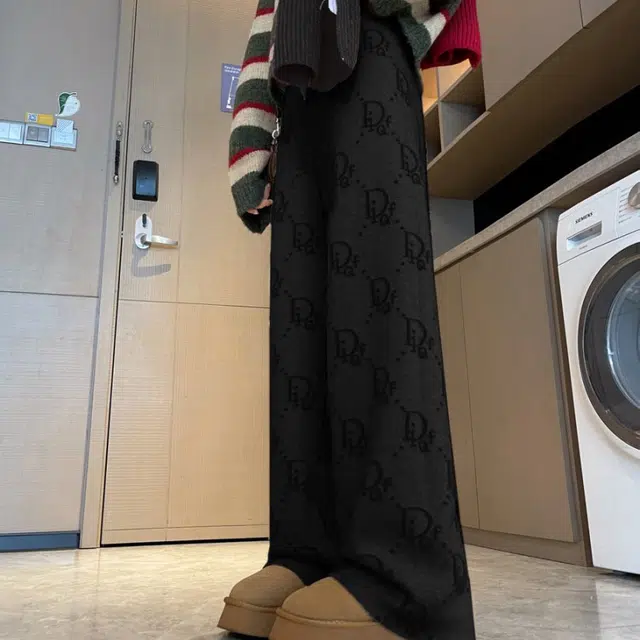 涂诗菲 韩版软糯宽松简约设计感舒适通勤慵懒风时尚气质提花针织休闲裤 女款