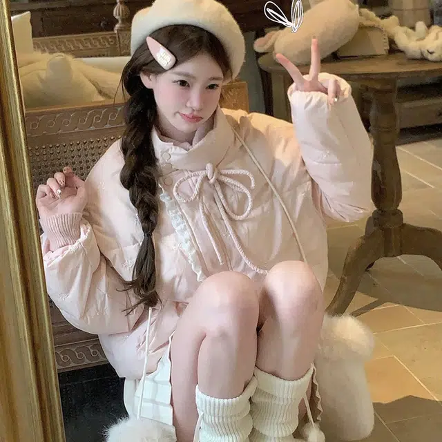 涂诗菲 韩版甜美时尚温柔慵懒风简约蝴蝶结百搭气质设计感文艺风宽松通勤棉服 女款