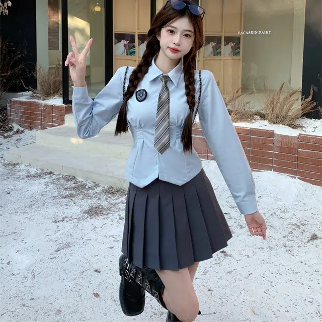 涂诗菲 时尚简约舒适长袖衬衫半身裙两件套裙装套装 女款