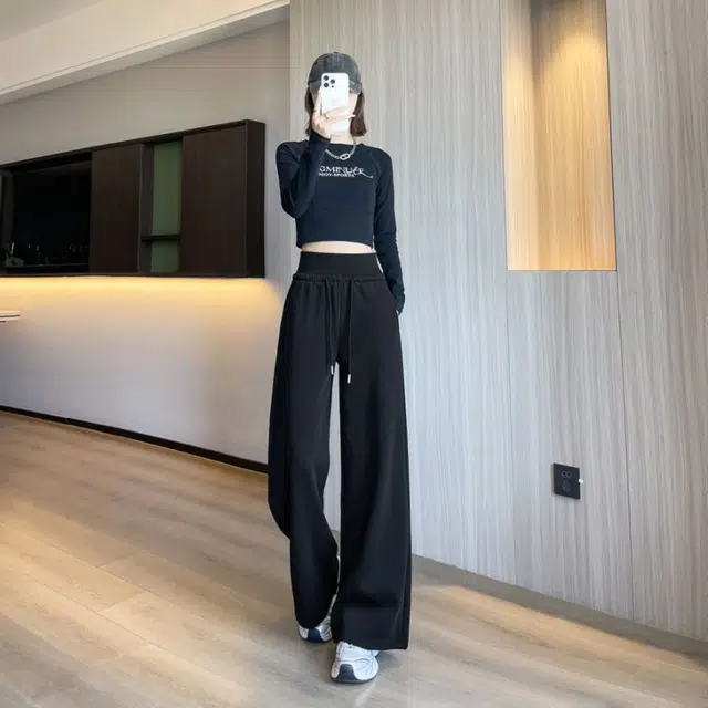 涂诗菲 韩版时尚潮流纯色简约气质慵懒风软糯百搭舒适通勤显瘦遮肉卫裤休闲裤 男女同款