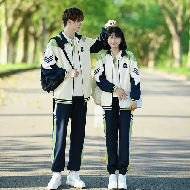 涂诗菲 学院风撞色拼接通勤简约青春气质休闲长袖外套学生班服运动会情侣套装