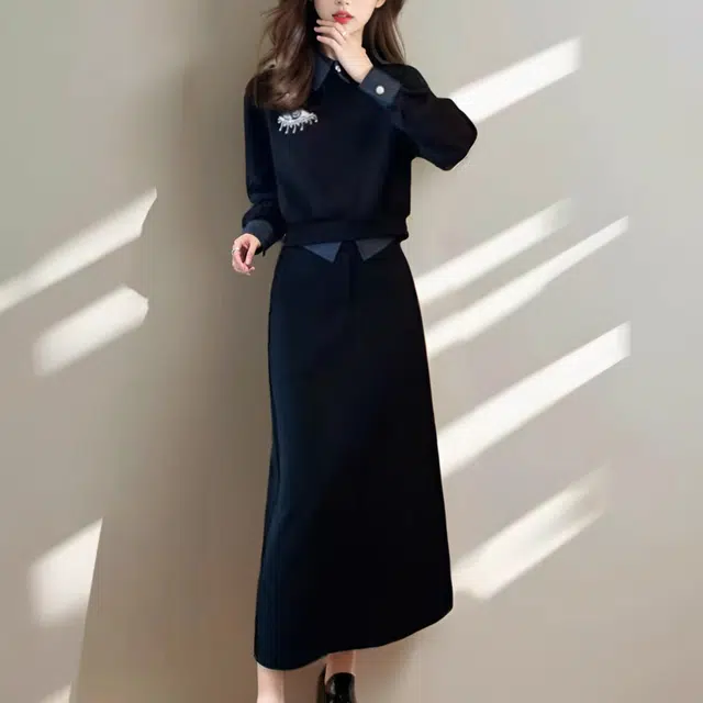 涂诗菲 高级感时尚假两件上衣气质舒适半身裙裙装套装 女款