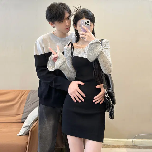 涂诗菲 简约百搭舒适长袖优雅时尚通勤男女情侣套装