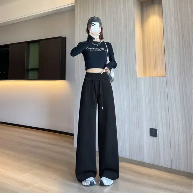 涂诗菲 韩版时尚潮流纯色简约气质慵懒风软糯百搭舒适通勤显瘦遮肉卫裤休闲裤 男女同款