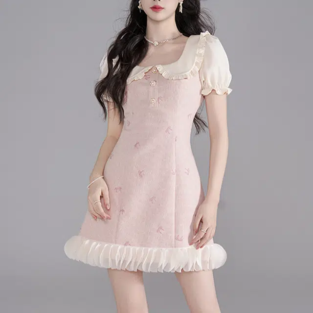 涂诗菲 合身适中娃娃领无袖连衣裙 女款 粉色