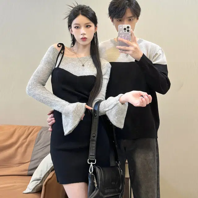 涂诗菲 简约百搭舒适长袖优雅时尚通勤男女情侣套装