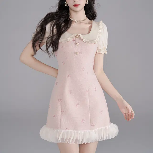 涂诗菲 合身适中娃娃领无袖连衣裙 女款 粉色