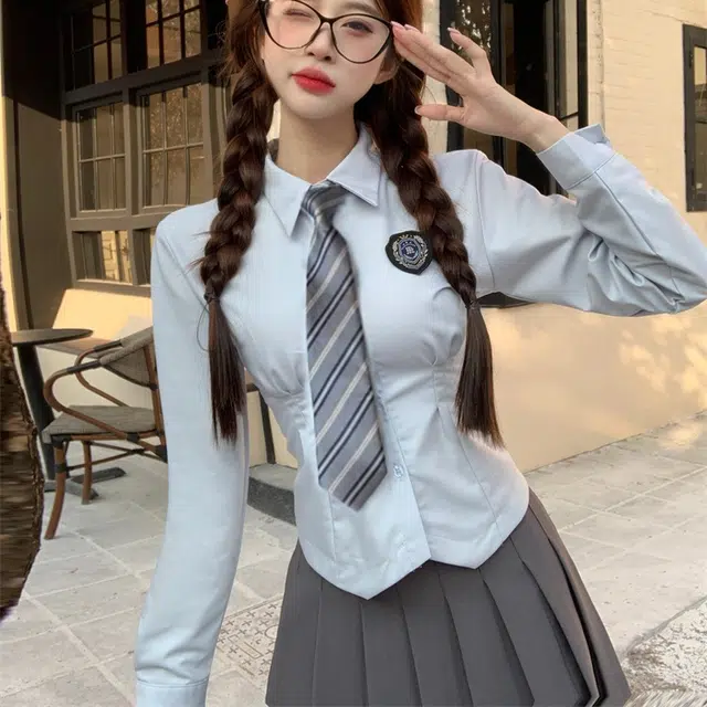 涂诗菲 时尚简约舒适长袖衬衫半身裙两件套裙装套装 女款