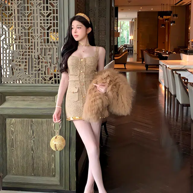 涂诗菲 法式千金小香风精致气质收腰长袖上衣遮肉显瘦设计感复古百搭潮流短裙裙装套装 女款