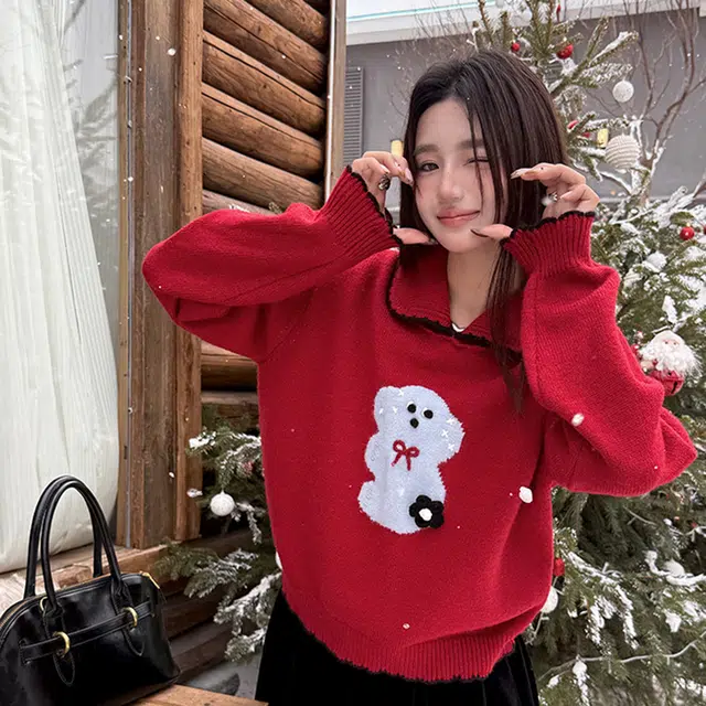 涂诗菲 娃娃领设计感休闲通勤厚款宽松针织衫 女款