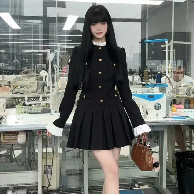 涂诗菲 小个子气质西装高腰短裙长袖连衣裙 女款 黑色