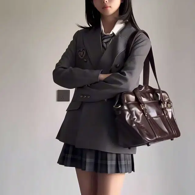 涂诗菲 日系温柔甜美可爱学院风高级感气质小众百搭休闲纯色修身遮肉裙装套装 女款