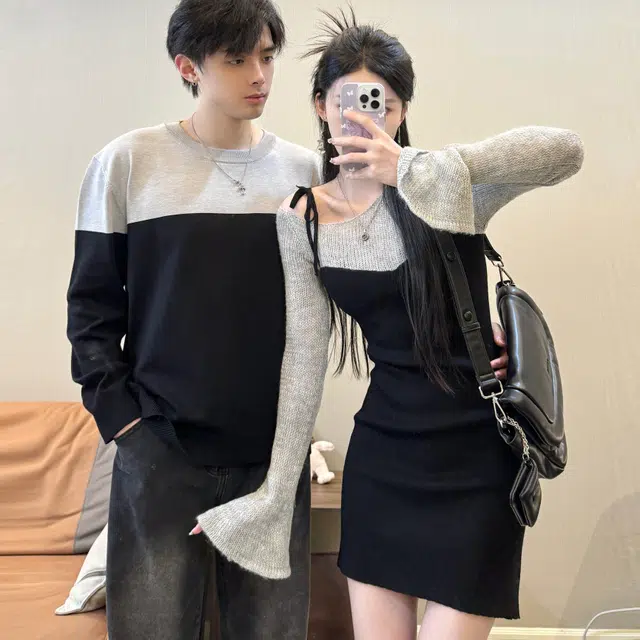 涂诗菲 简约百搭舒适长袖优雅时尚通勤男女情侣套装