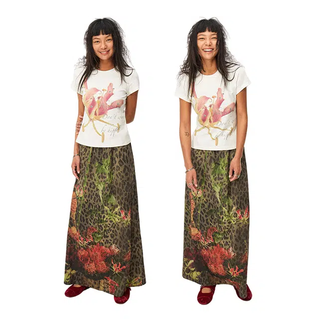 物理少年 花园印花卡拉绒杂点花瓶直筒半身裙休闲短裙 男女同款 咖色豹纹