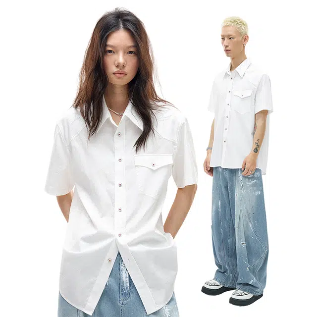 物理少年 无肩缝分割合肩时尚简约短袖衬衫 男女同款