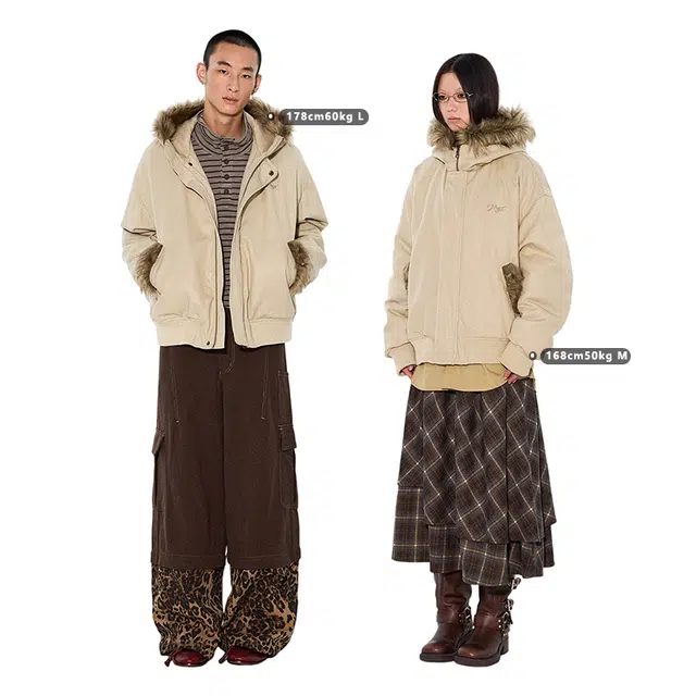 物理少年 「雪藏部落」毛领 涂层感面料棉服 男女同款 浅卡其