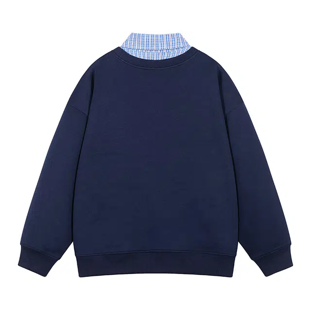 吾皇猫 美式复古假两件拼接撞色学院风简约百搭印花基础款圆领套头休闲宽松无性别穿搭长袖卫衣 男女同款