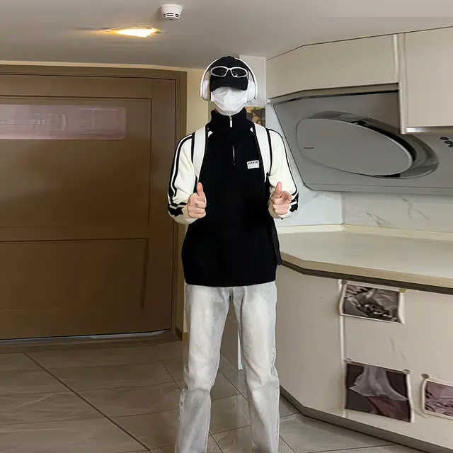 吾皇猫 半高领拉链套头针织衫条纹杆条内搭保暖针织衫休闲宽松潮流慵懒风毛衣 男女同款