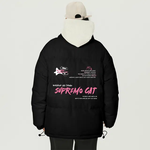 吾皇猫 美式复古卡通动漫创意印花学院风简约百搭基础款立领休闲棉服 男女同款