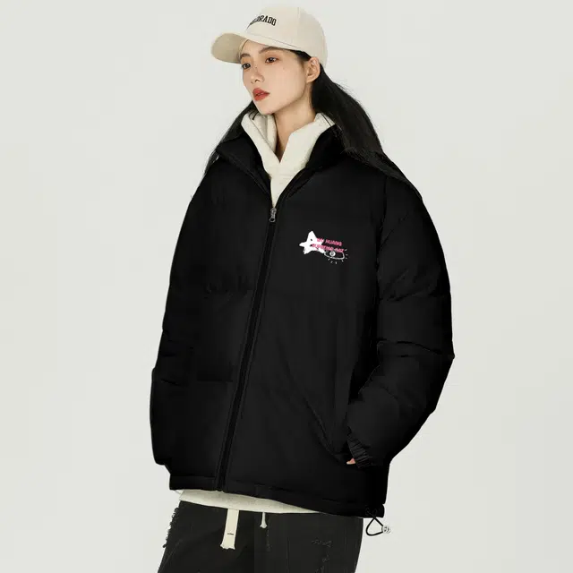 吾皇猫 美式复古卡通动漫创意印花学院风简约百搭基础款立领休闲棉服 男女同款