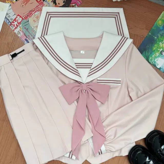 依钗 水手服海军领拼色短袖上衣纯色简约低腰短裙制服 女款