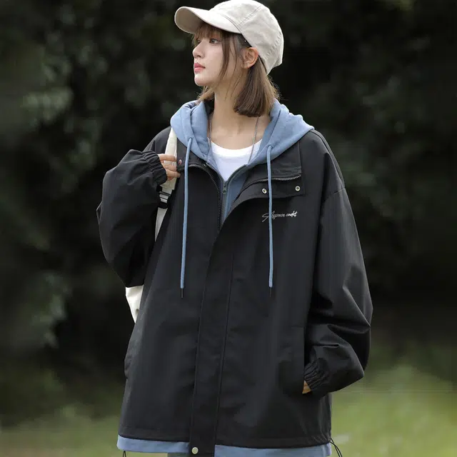王者荣耀 鲁班七号星空梦想款 美式复古学院风连帽假两件拼接撞色创意字母宽松基础款山系户外休闲日常百搭舒适夹克外套 男女同款