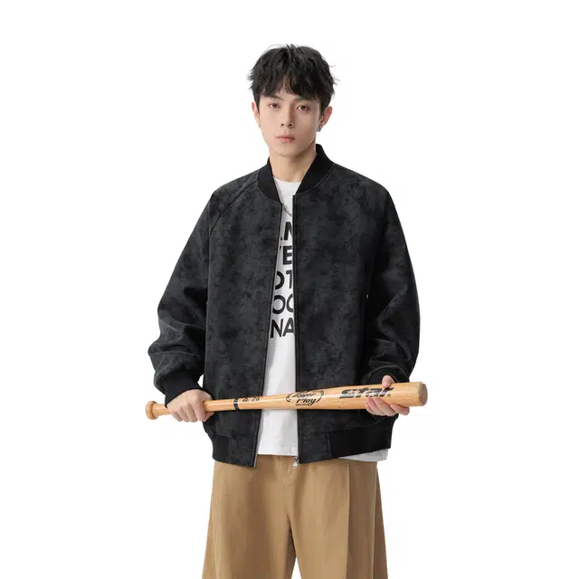 王者荣耀 美式复古脏脏棒球领外套宽松舒适青春高颜值少年感百搭时尚夹克皮衣 标语款 男女同款