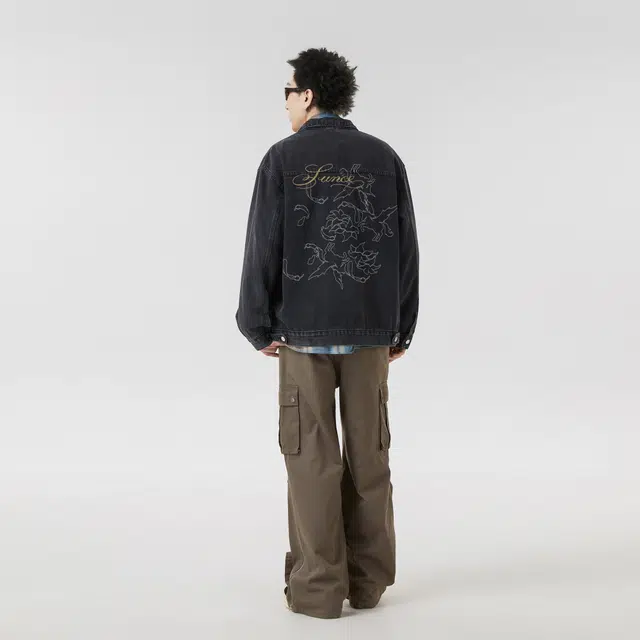 王者荣耀 孙策挚爱之约款 复古字母水洗做旧国潮直喷多口袋工装小衫宽松基础百搭牛仔外套 男女同款