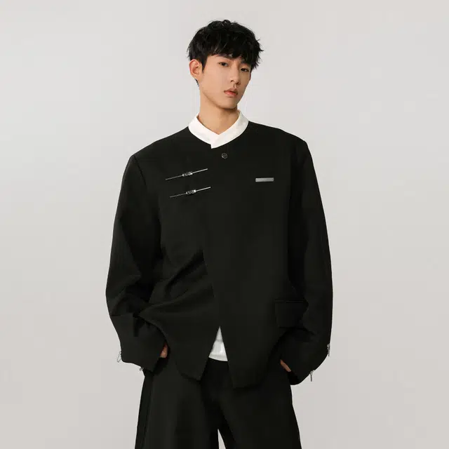 王者荣耀 新中式中山装古装国风雅痞风西服时尚抗皱易打理休闲外套男士韩版大口袋宽松小英伦夹克高级感毕业典礼西装 标语款 男女同款
